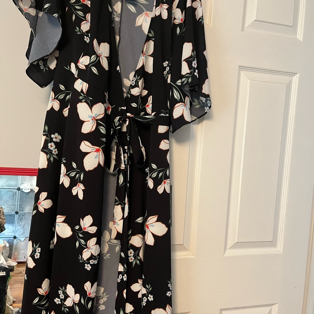 Floral Black wrap dress